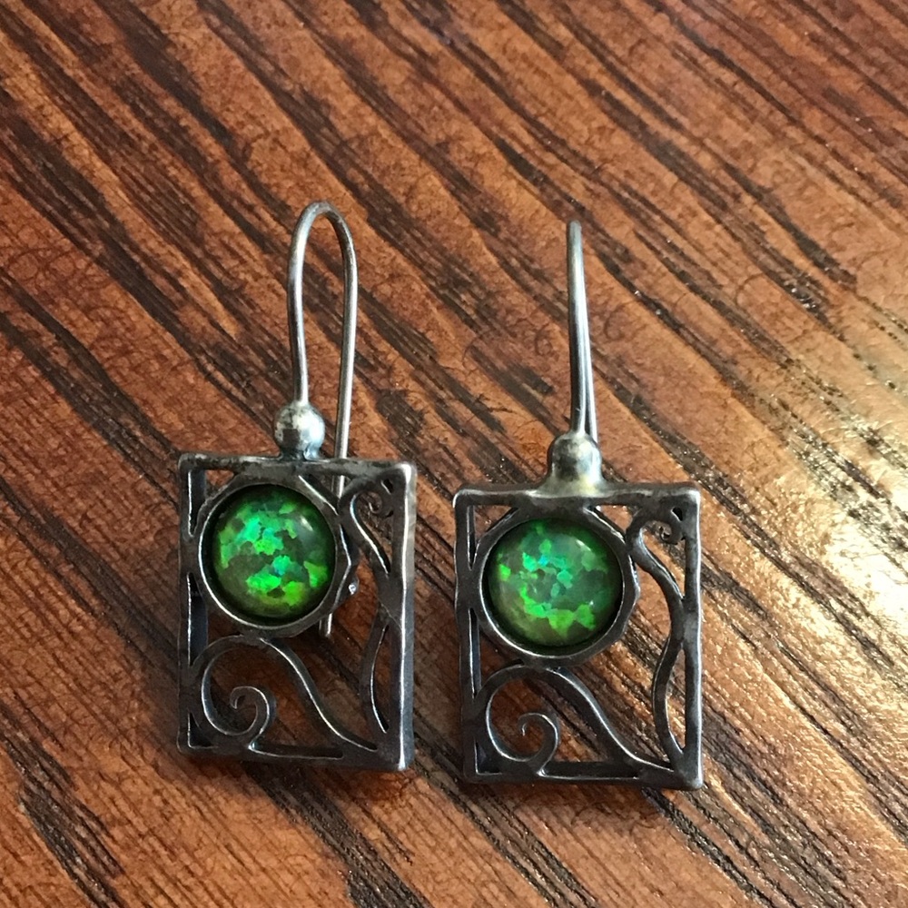 Vintage Sterling Silver +Opal Stone Earrings